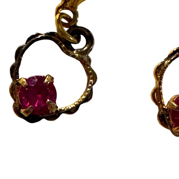 Vintage 14K Gold Post 12K Gold Fill Love Heart Ruby Stone Pierced Earrings Gift - Picture 5 of 10